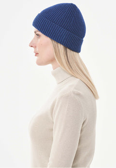 Ribbed Merino Wool Blend Beanie Petrol Blue