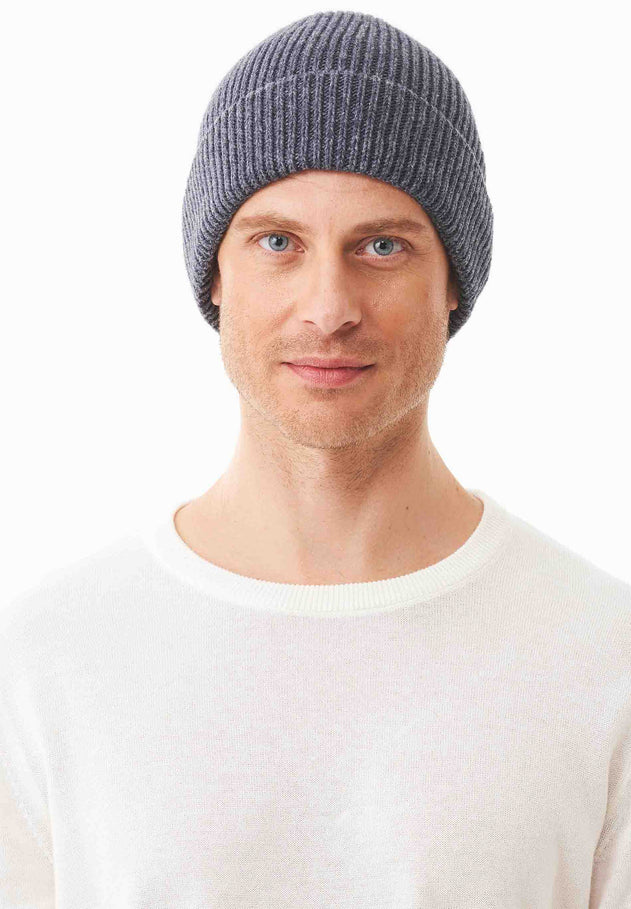 Ribbed Merino Wool Blend Beanie Antracite