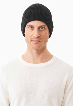 Ribbed Merino Wool Blend Beanie Black