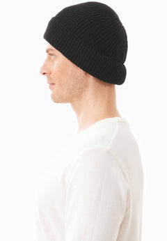 Ribbed Merino Wool Blend Beanie Black