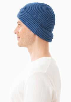 Ribbed Merino Wool Blend Beanie Blue