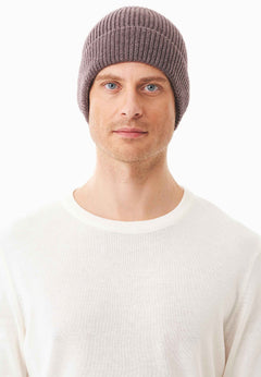 Ribbed Merino Wool Blend Beanie Light Brown