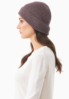 Ribbed Merino Wool Blend Beanie Light Brown