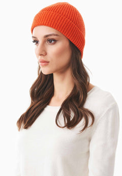 Ribbed Merino Wool Blend Beanie Saffron