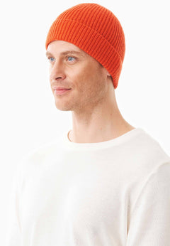 Ribbed Merino Wool Blend Beanie Saffron