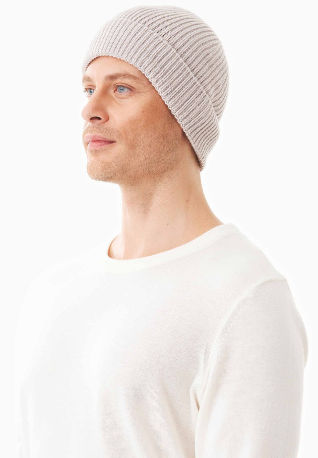 Ribbed Merino Wool Blend Beanie Stone