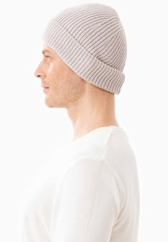 Ribbed Merino Wool Blend Beanie Stone