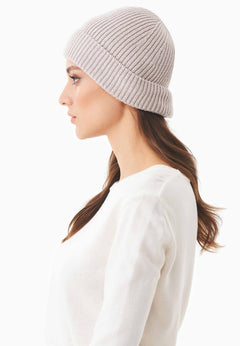 Ribbed Merino Wool Blend Beanie Stone