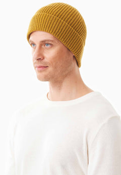 Ribbed Merino Wool Blend Beanie Tobacco Brown