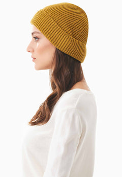 Ribbed Merino Wool Blend Beanie Tobacco Brown