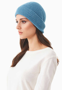 Ribbed Merino Wool Blend Beanie Turquoise