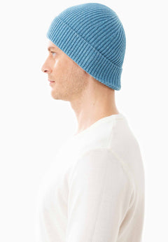 Ribbed Merino Wool Blend Beanie Turquoise