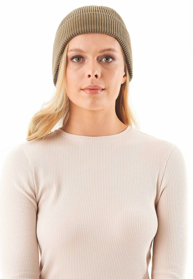 Knitted Organic Cotton Beanie Olive Oil