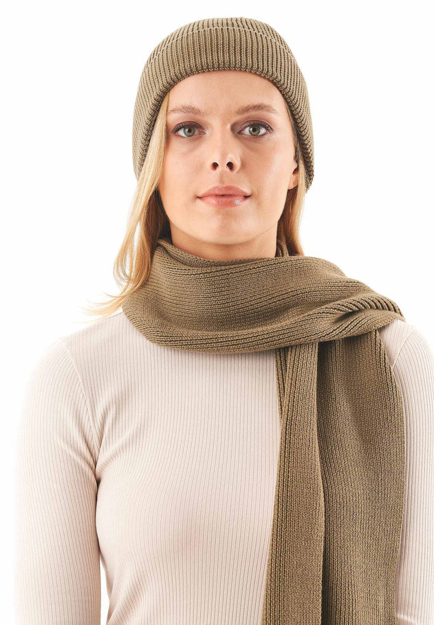 Knitted Organic Cotton Beanie Olive Oil