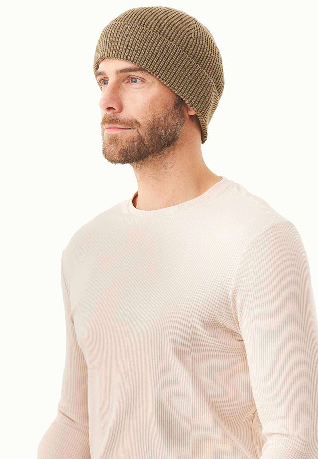 Knitted Organic Cotton Beanie Olive Oil