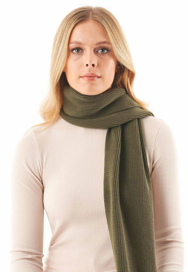 Knitted Organic Cotton Scarf Military Olive