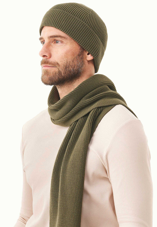 Knitted Organic Cotton Scarf Military Olive