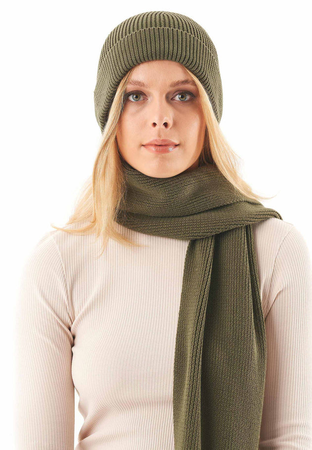 Knitted Organic Cotton Scarf Military Olive