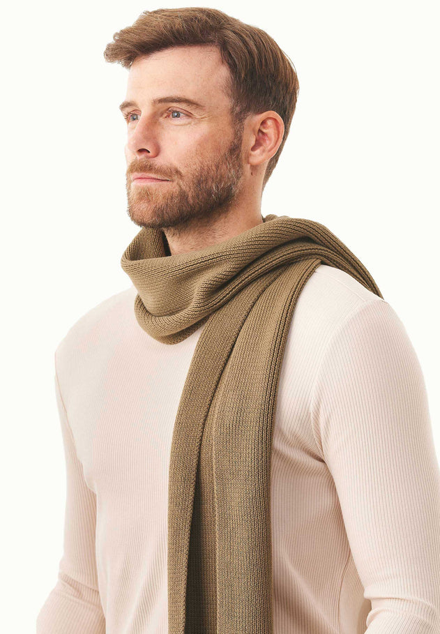 Knitted Organic Cotton Scarf Olive Oil