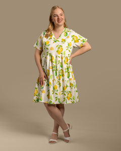 V-Neck Midi Dress Limone Yellow