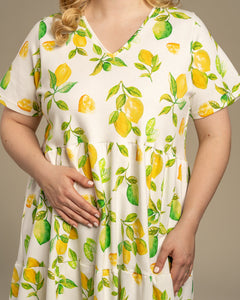 V-Neck Midi Dress Limone Yellow