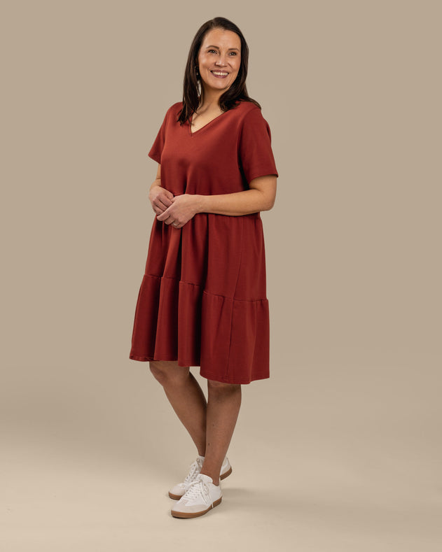 V-Neck Dress Mahogany