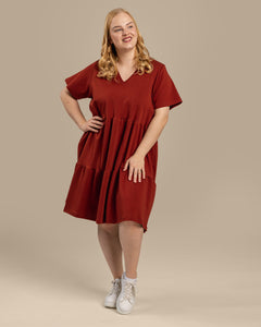 V-Neck Dress Mahogany