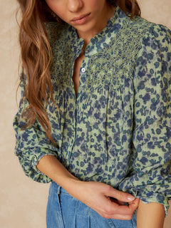 Smock Embroidered Shirt Green