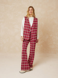 Double Button Vest Checkered Red