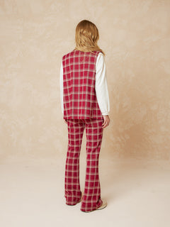 Double Button Vest Checkered Red