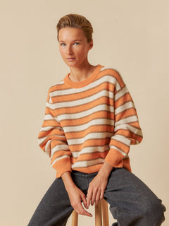 Striped Box Knit Sweater Orange