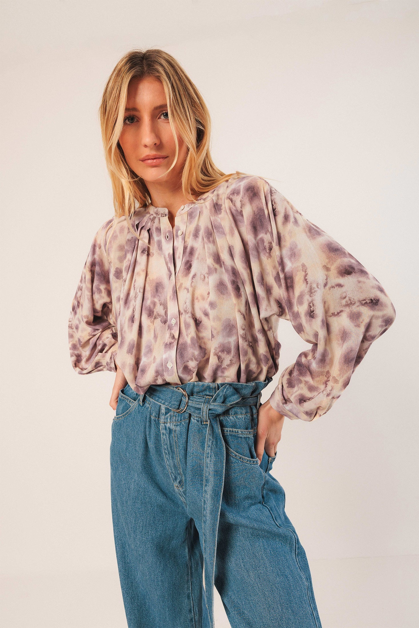 Watercolor-Print Shirt Pink