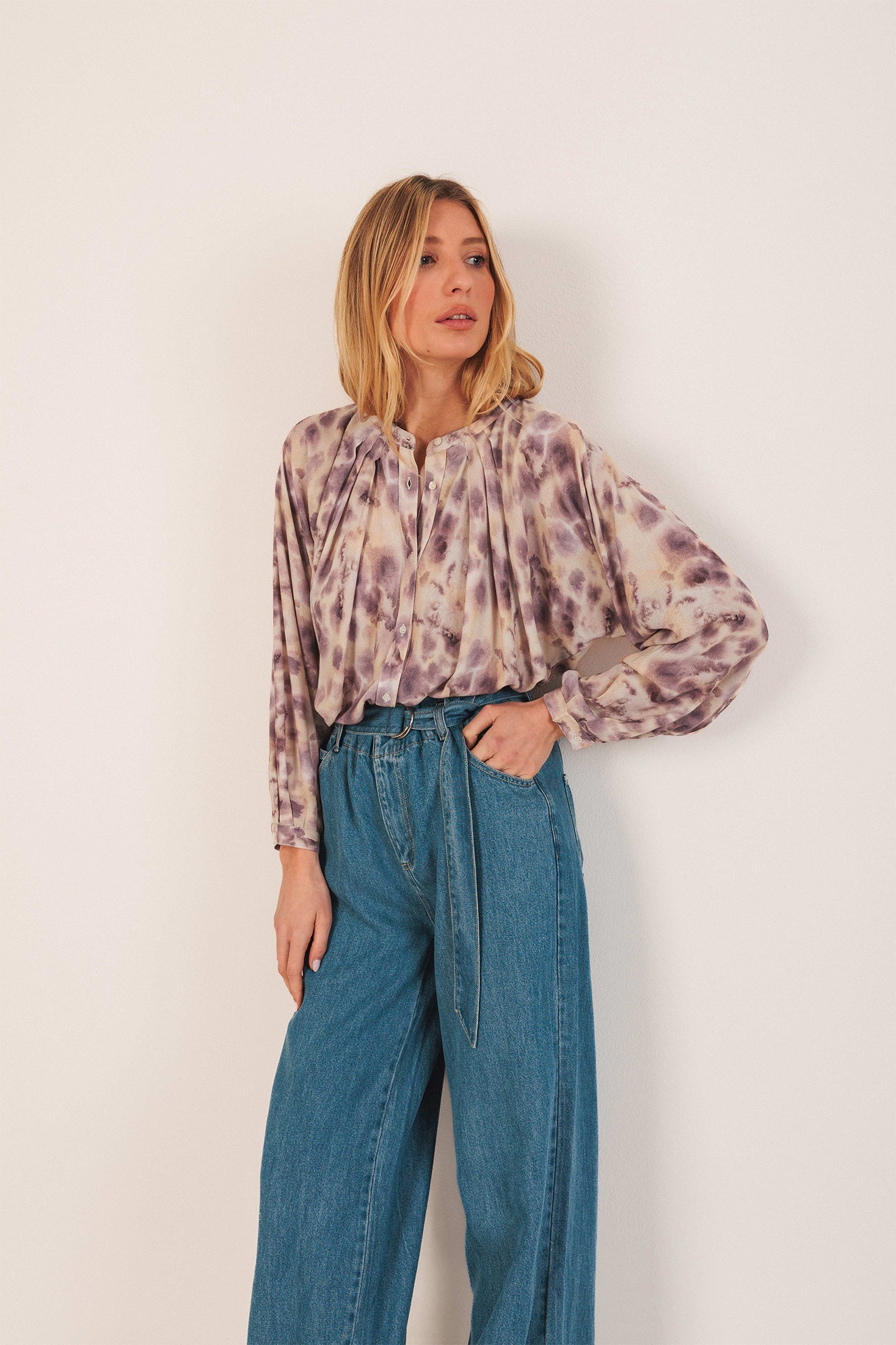 Watercolor-Print Shirt Pink