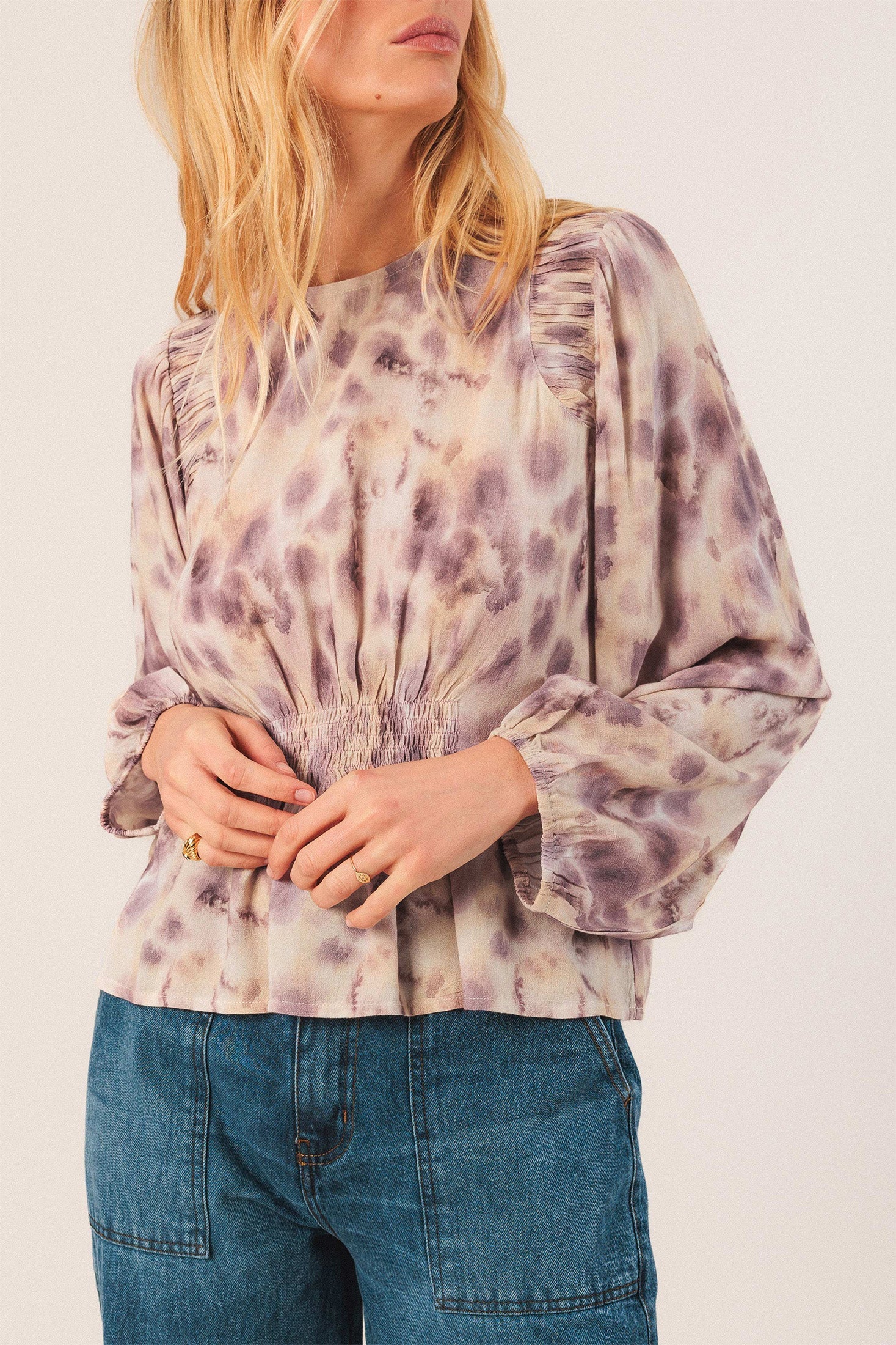 Elastic Watercolor Blouse Pink