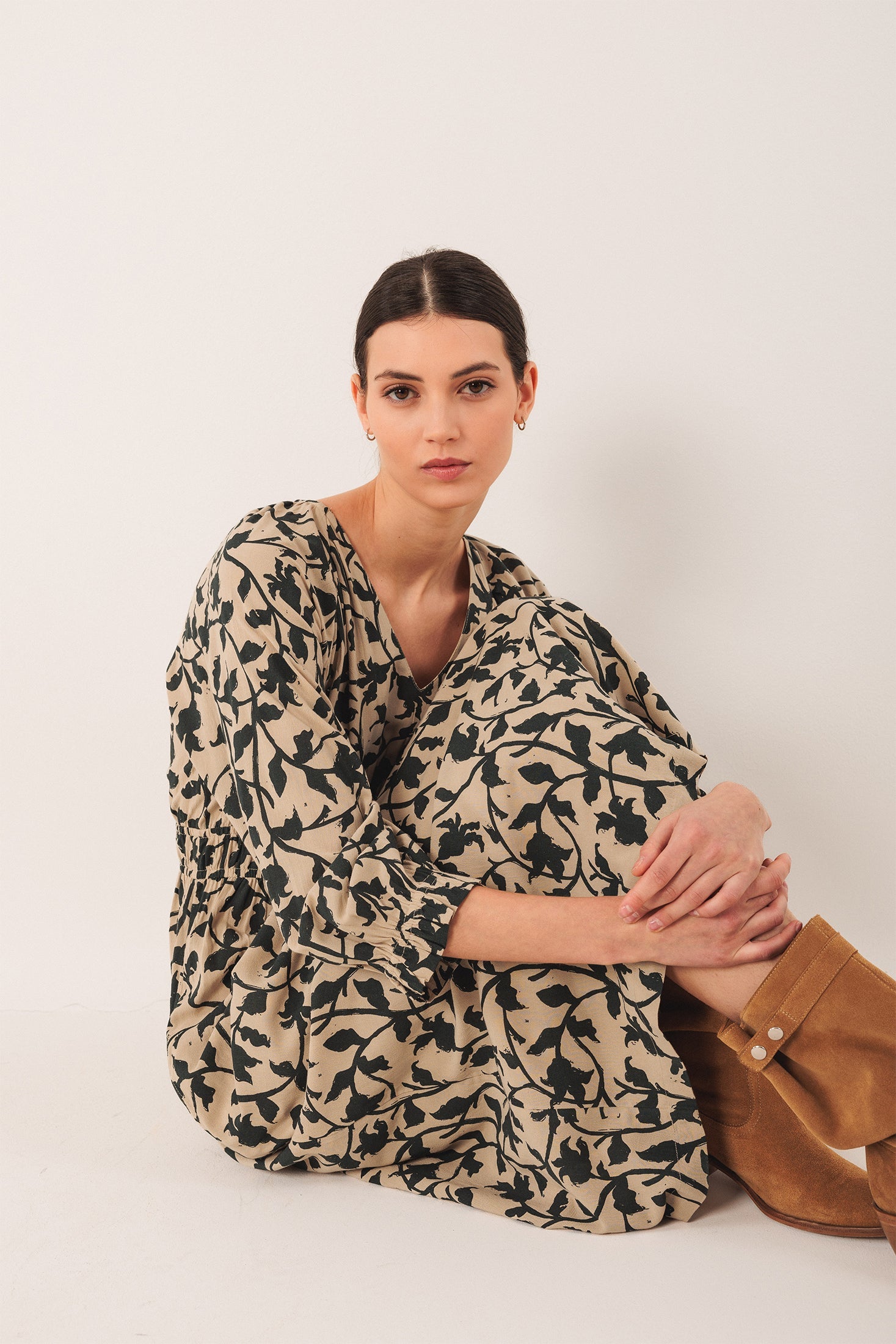 Viscose Midi Dress Beige