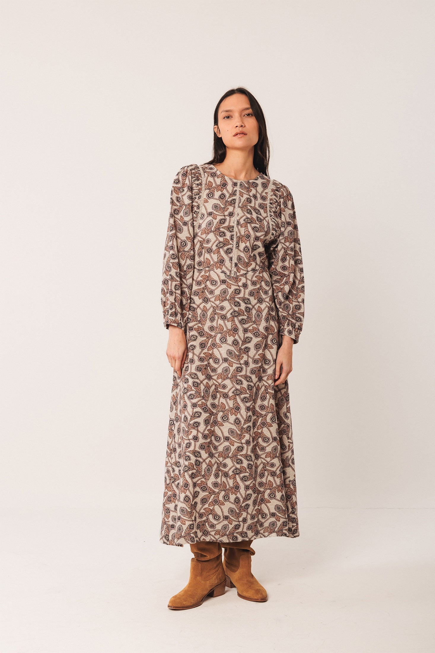 Crepe Cotton Dress Beige