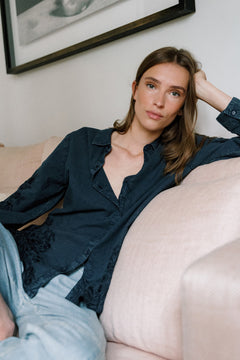 Embroidered Voile Shirt Blue