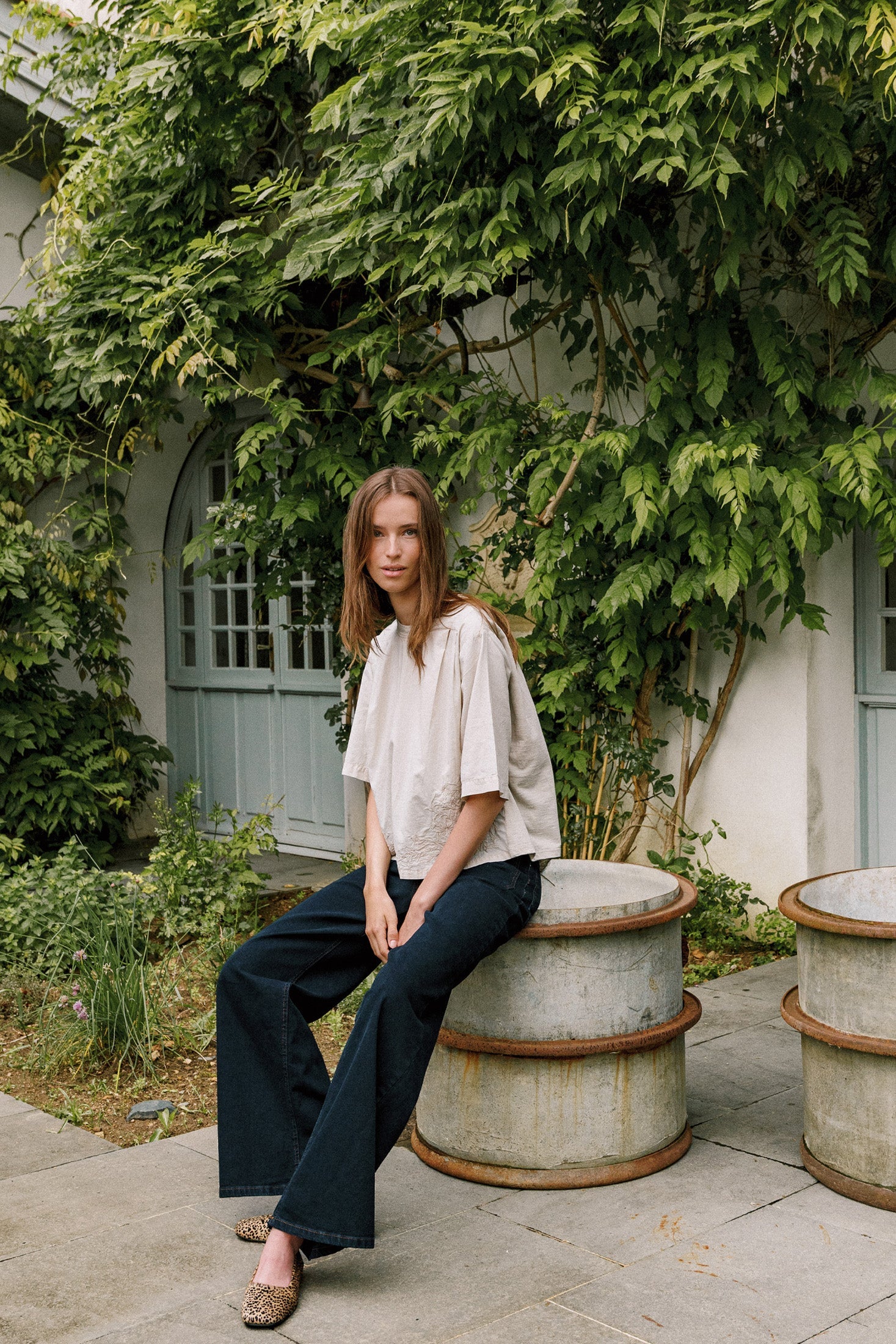 Embroidered Cotton Shirt Stone