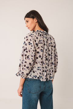 Elastic Cotton Blouse Blue