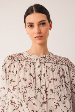Smock-Detailed Blouse Brown