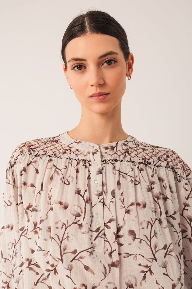 Smock-Detailed Blouse Brown
