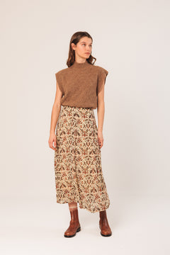 Batik Midi Skirt Beige