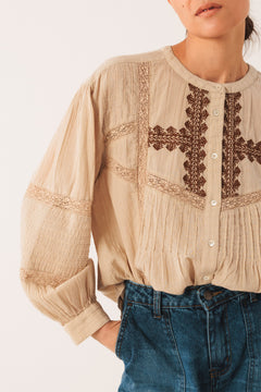 Ethnic Embroidered Shirt Beige