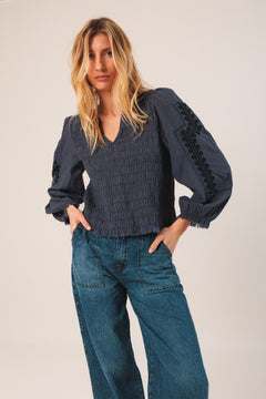 Ethnic Embroidered Blouse Blue