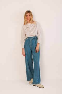 Embroidered Trimmed Blouse White