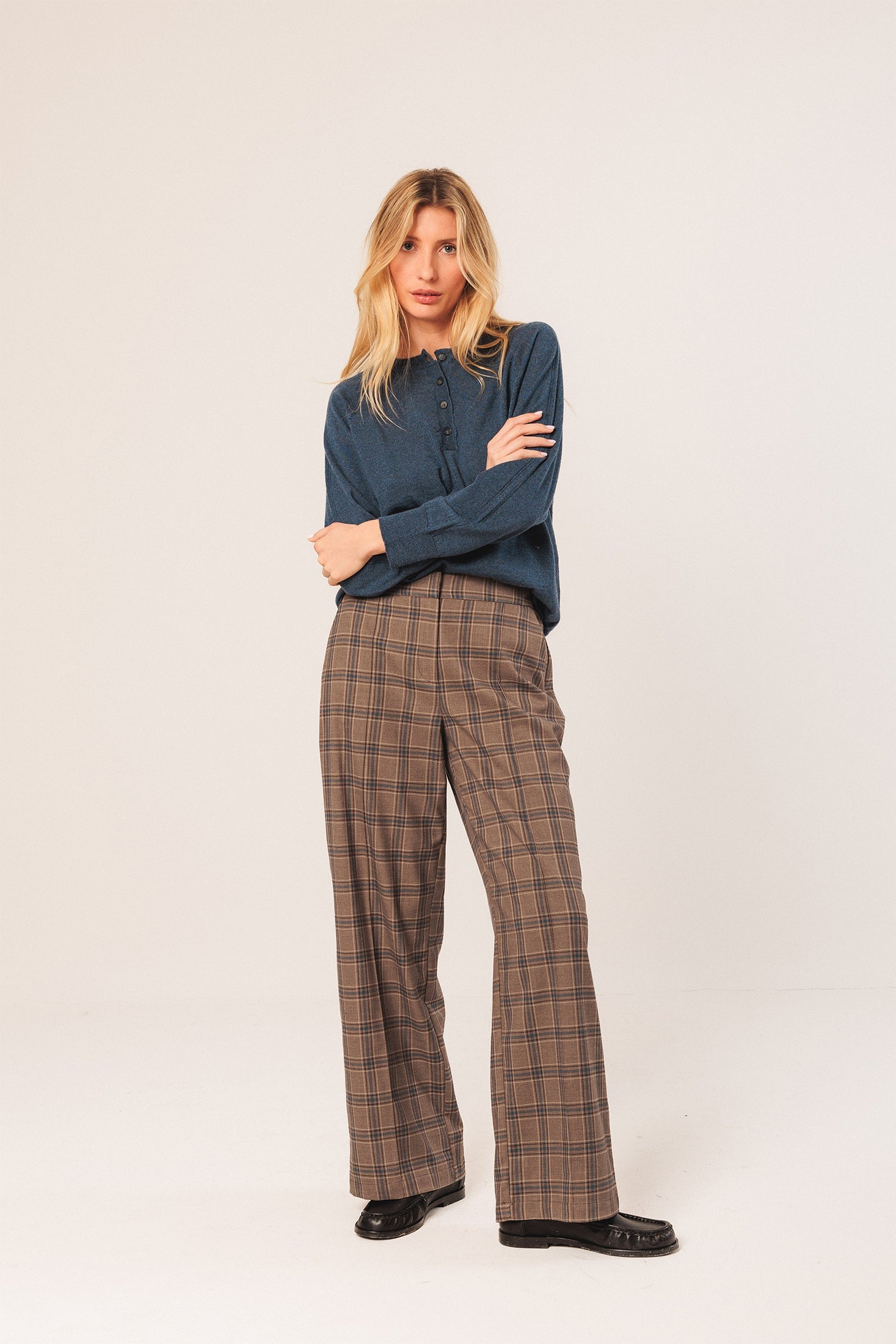 Paty Straight Pants Brown Checkered