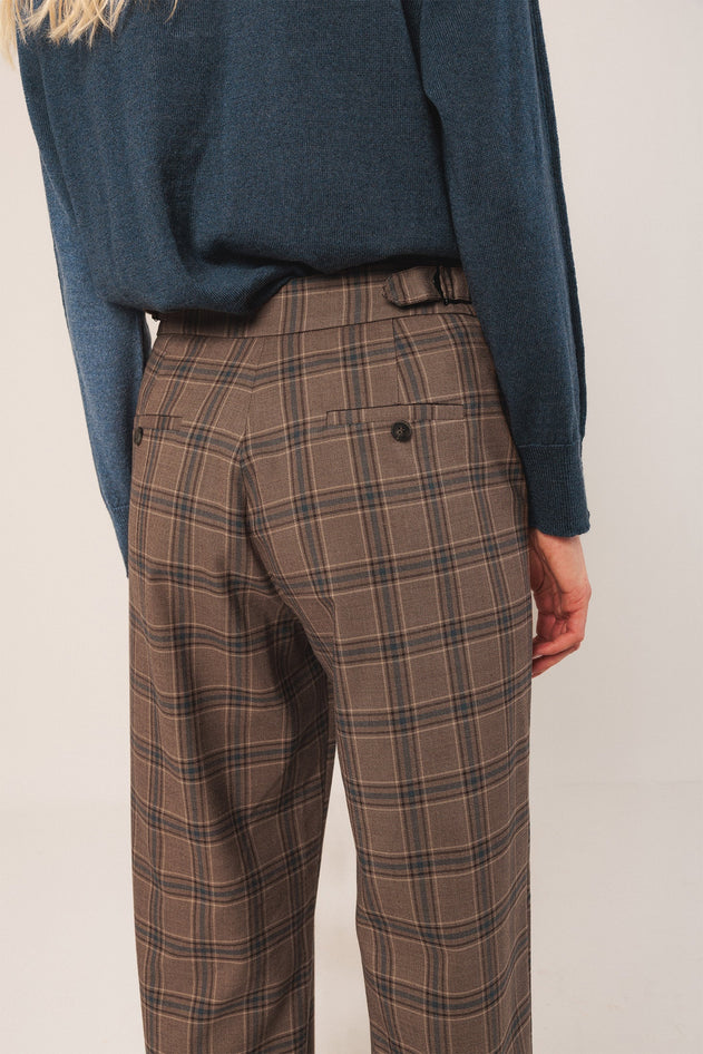 Paty Straight Pants Brown Checkered