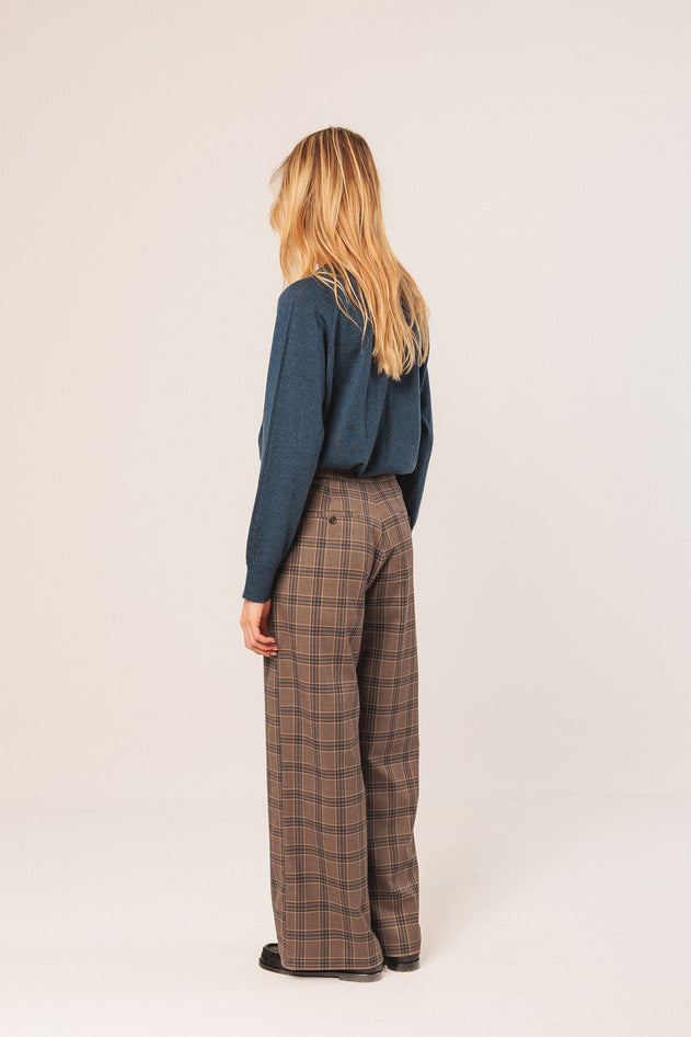 Paty Straight Pants Brown Checkered