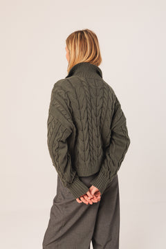 Cotton Cable Knit Cardigan Khaki