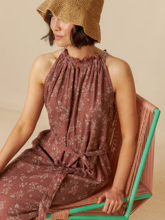 Bicolor Halter Dress Chocolate Brown